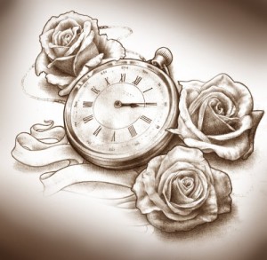 Tattoo realisticoorologio e rose